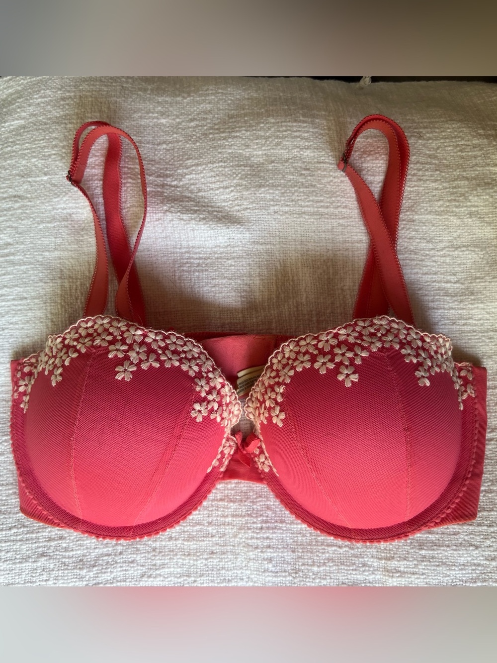 Aerie Coral Floral Embroidered push-up bra 34D, side boning, convertible hooks